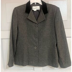 Oleg Cassini Vintage Gray Wool Black Velvet Collar Button Down Blazer